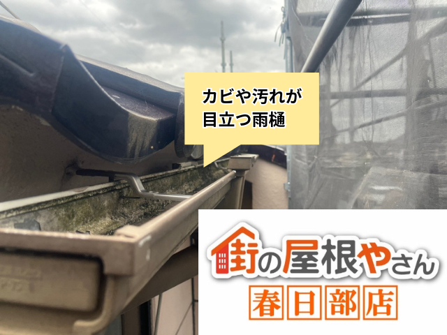 加須市の住宅 カビや汚れが目立つ軒先の雨樋