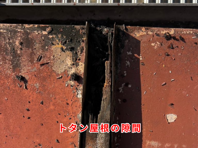 春日部市の納屋 トタン屋根の継ぎ目にできた隙間